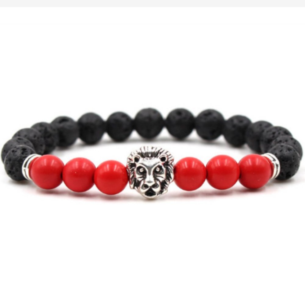Lava Bracelet,Lion Bracelet,Lava Stone Bracelet,8mm Beads,Lion Head Bracelet